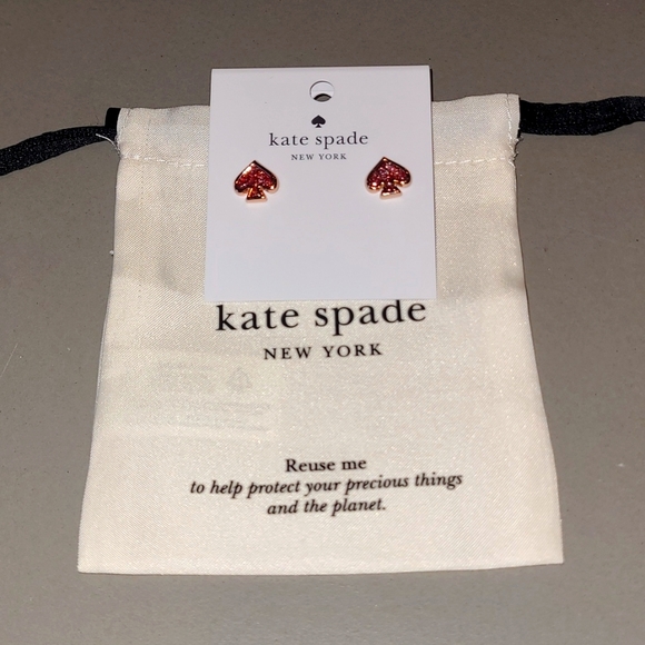 Kate Spade Gold Pink Purple Glitter Enamel Logo Stud Earrings - Picture 4 of 8